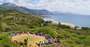 Shamanic pilgrimage to Crete with students sitting in a ceremonial circle.